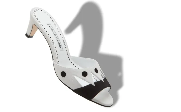 Women Casual Manolo Blahnik TARQUINEW Black And White Suede Open Toe Mules Women Casual Manolo Blahnik TARQUINEW Black And White Suede Open Toe Mules