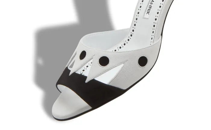 Women Casual Manolo Blahnik TARQUINEW Black And White Suede Open Toe Mules Women Casual Manolo Blahnik TARQUINEW Black And White Suede Open Toe Mules