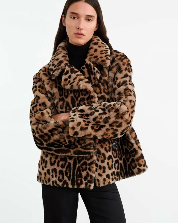 Women Coats and Outerwear Nili Lotan CLEOPHEE SHEARLING COAT Leopard Print