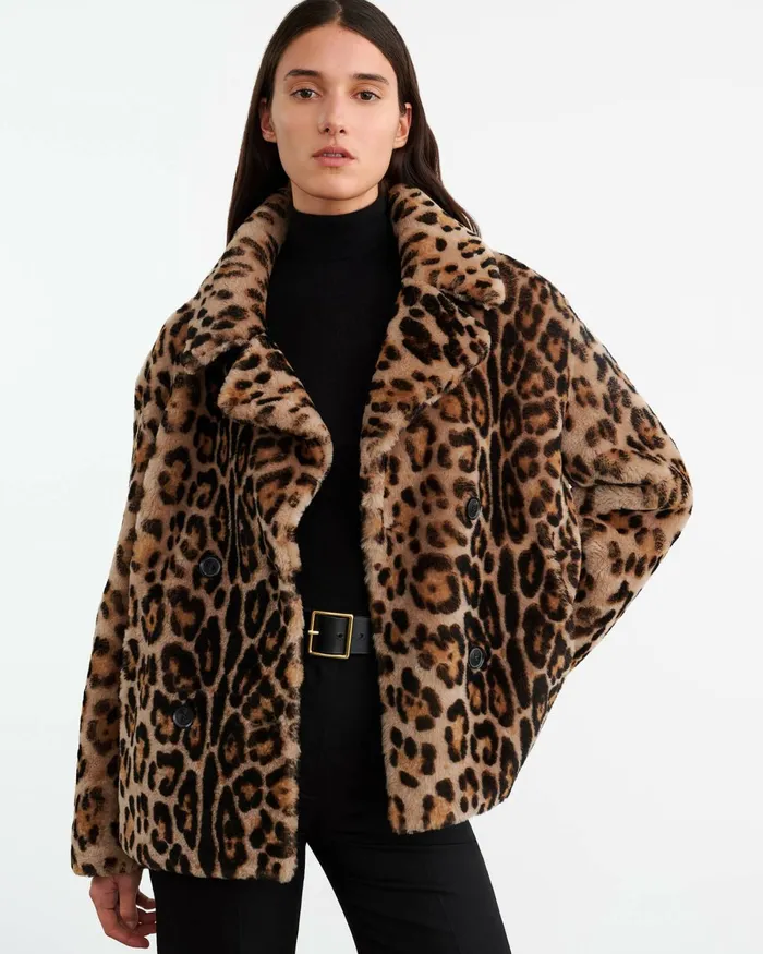Women Coats and Outerwear Nili Lotan CLEOPHEE SHEARLING COAT Leopard Print