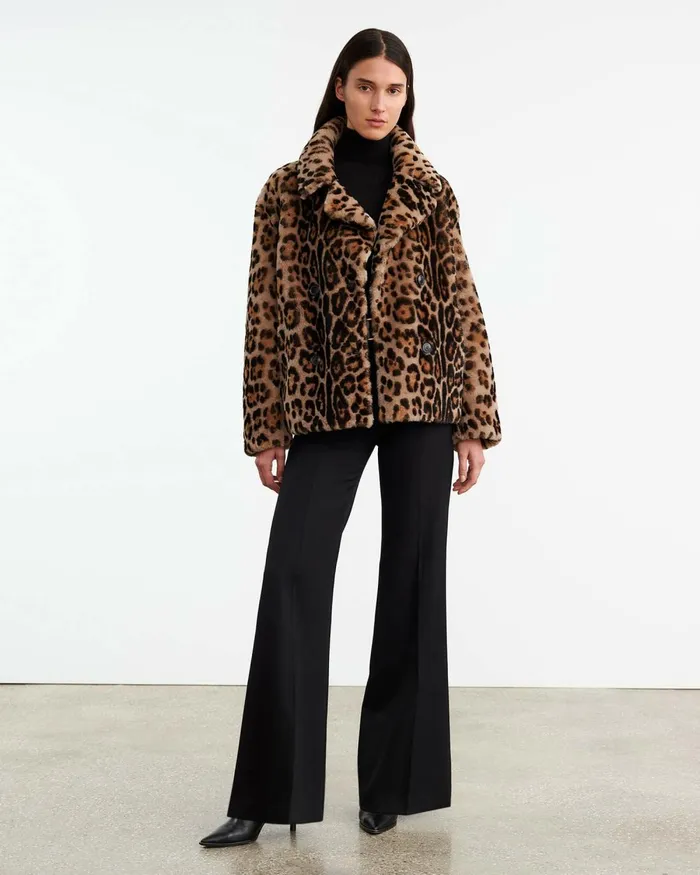 Women Coats and Outerwear Nili Lotan CLEOPHEE SHEARLING COAT Leopard Print