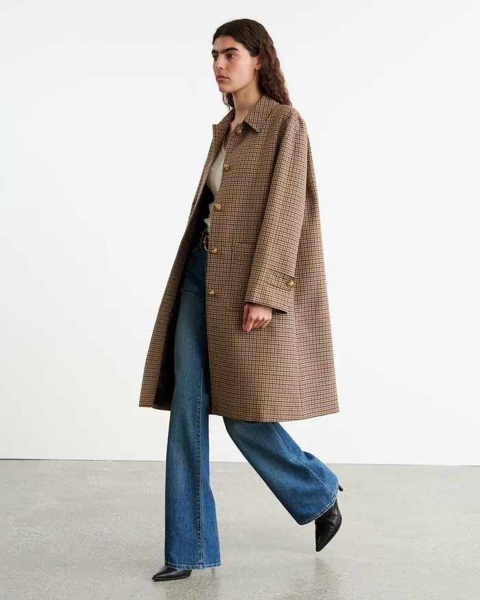 Women Coats and Outerwear Nili Lotan SETH DUSTER COAT Beigebrown Houndstooth