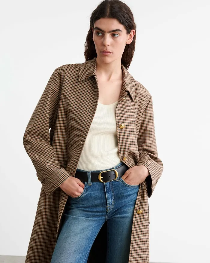 Women Coats and Outerwear Nili Lotan SETH DUSTER COAT Beigebrown Houndstooth