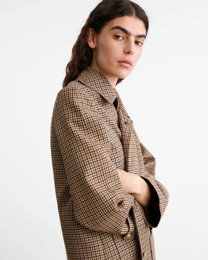 Women Coats and Outerwear Nili Lotan SETH DUSTER COAT Beigebrown Houndstooth