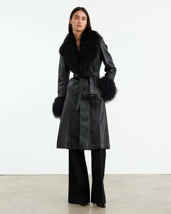 Women Coats and Outerwear Nili Lotan SOLENE LEATHER COAT Black