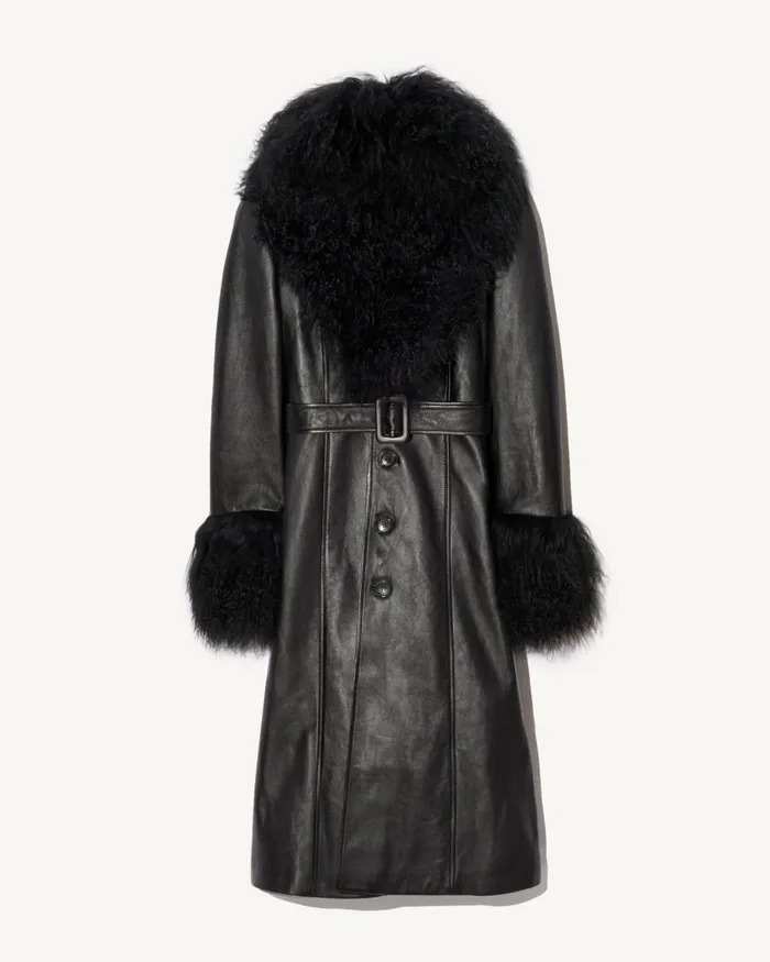 Women Coats and Outerwear Nili Lotan SOLENE LEATHER COAT Black