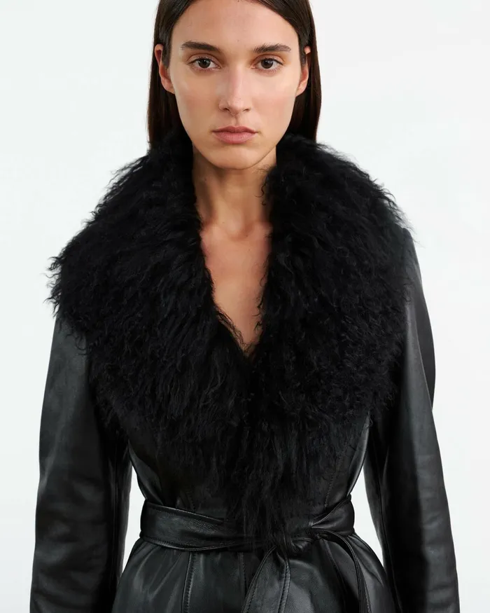 Women Coats and Outerwear Nili Lotan SOLENE LEATHER COAT Black