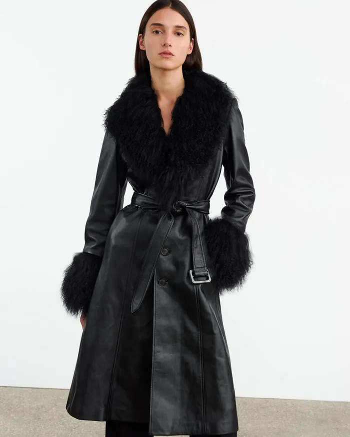 Women Coats and Outerwear Nili Lotan SOLENE LEATHER COAT Black