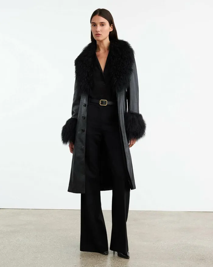 Women Coats and Outerwear Nili Lotan SOLENE LEATHER COAT Black