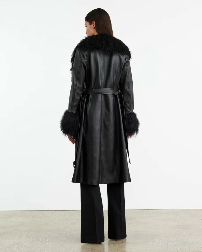 Women Coats and Outerwear Nili Lotan SOLENE LEATHER COAT Black