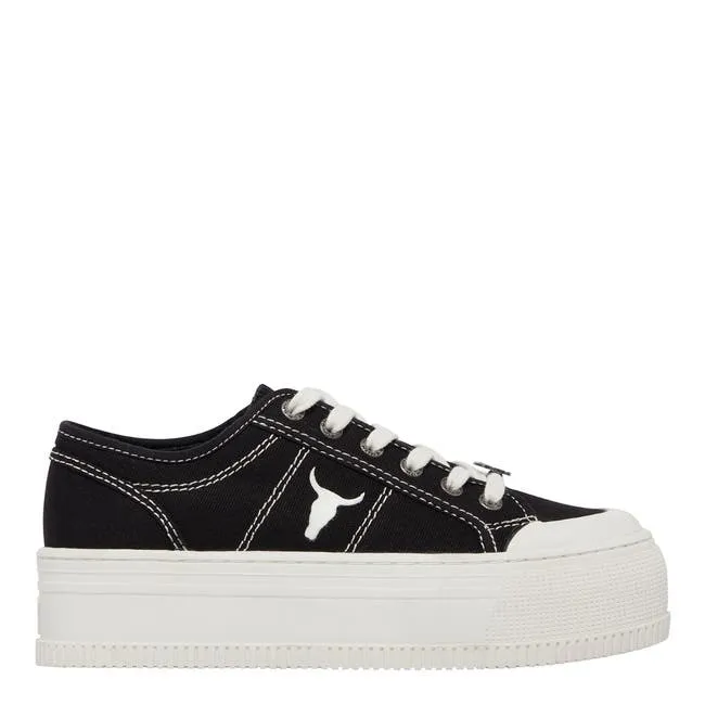 Women Dealbreaker Black Canvas Off White Sneakers Windsor Smith Platform Sneakers