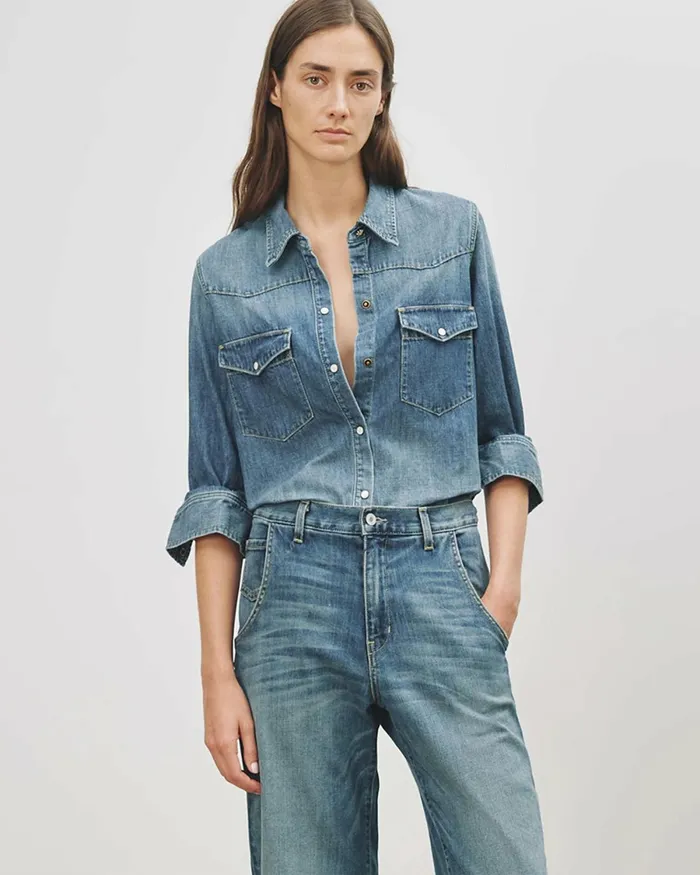 Women Denim Nili Lotan TRAVIS SHIRT Classic Wash