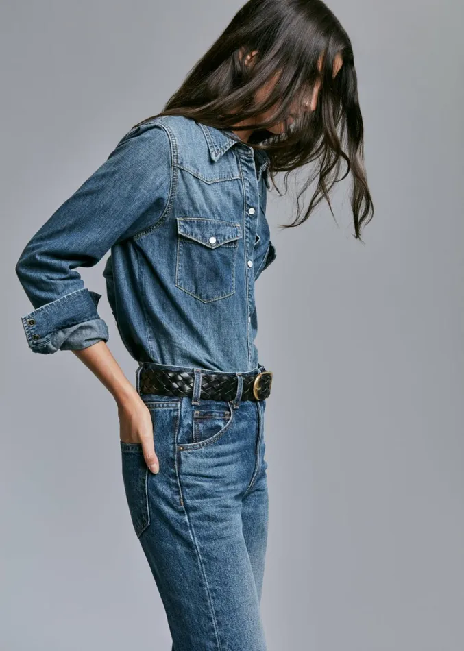 Women Denim Nili Lotan TRAVIS SHIRT Classic Wash