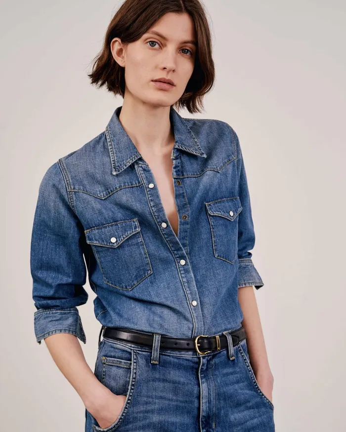 Women Denim Nili Lotan TRAVIS SHIRT Classic Wash