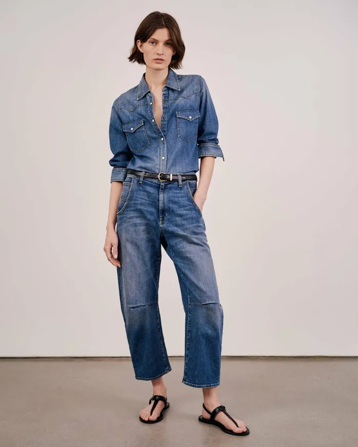 Women Denim Nili Lotan TRAVIS SHIRT Classic Wash