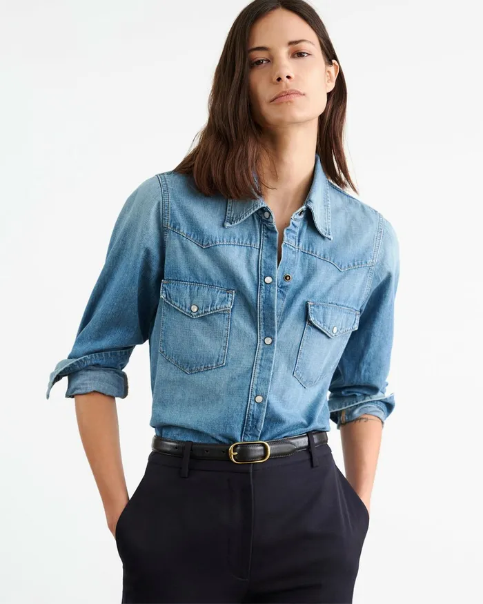 Women Denim Nili Lotan TRAVIS SHIRT Classic Wash