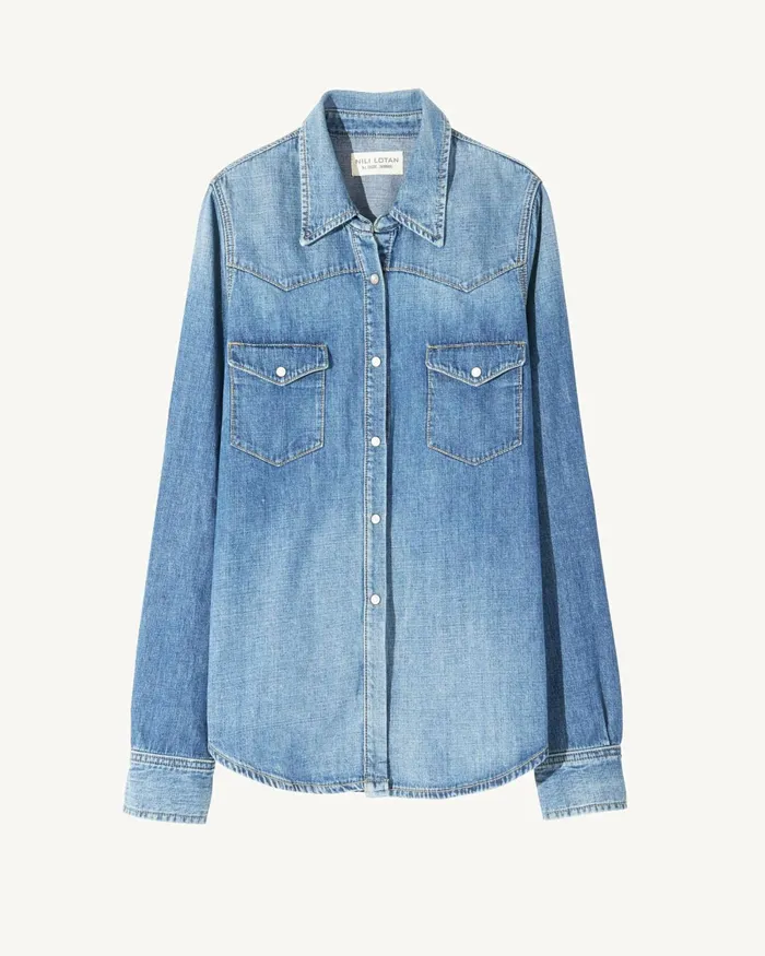 Women Denim Nili Lotan TRAVIS SHIRT Classic Wash