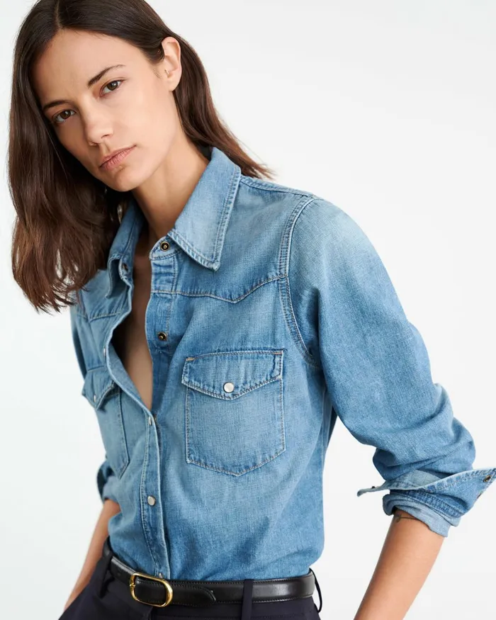 Women Denim Nili Lotan TRAVIS SHIRT Classic Wash