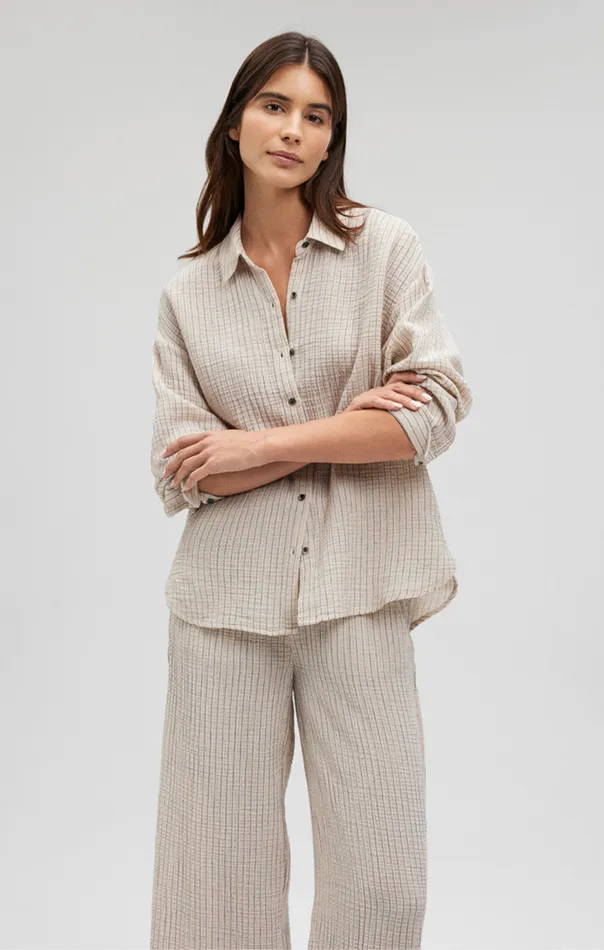 Women Double Face Long Sleeve Shirt In Stone Stripe Mavi Jeans Shirts