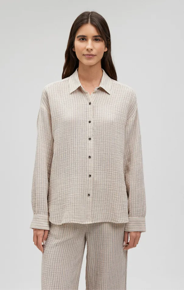 Women Double Face Long Sleeve Shirt In Stone Stripe Mavi Jeans Shirts Women Double Face Long Sleeve Shirt In Stone Stripe Mavi Jeans Shirts