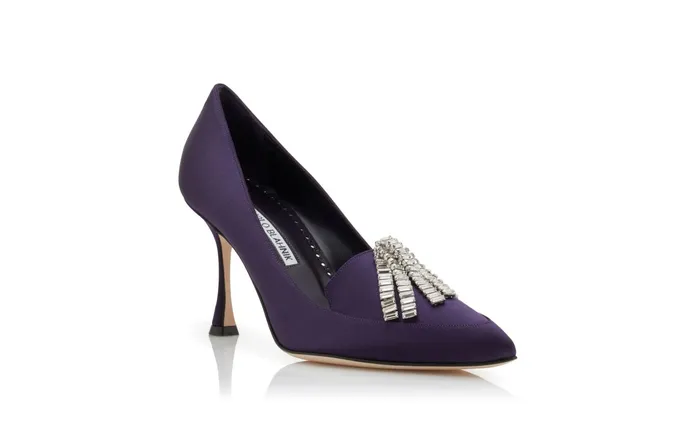 Women Dress Shoes Manolo Blahnik BAMBINA Dark Purple Satin Crystal Tassel Pumps Women Dress Shoes Manolo Blahnik BAMBINA Dark Purple Satin Crystal Tassel Pumps