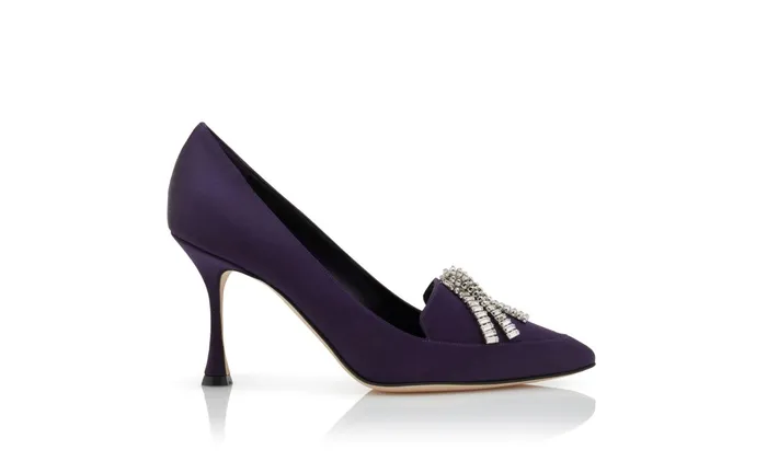 Women Dress Shoes Manolo Blahnik BAMBINA Dark Purple Satin Crystal Tassel Pumps Women Dress Shoes Manolo Blahnik BAMBINA Dark Purple Satin Crystal Tassel Pumps