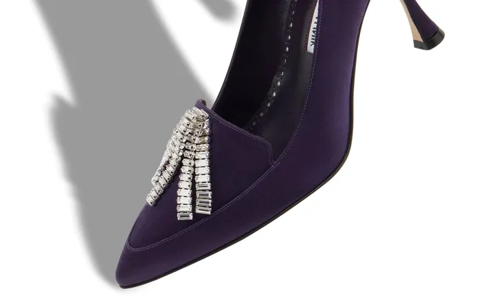 Women Dress Shoes Manolo Blahnik BAMBINA Dark Purple Satin Crystal Tassel Pumps Women Dress Shoes Manolo Blahnik BAMBINA Dark Purple Satin Crystal Tassel Pumps