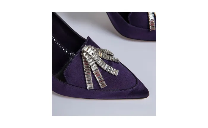 Women Dress Shoes Manolo Blahnik BAMBINA Dark Purple Satin Crystal Tassel Pumps Women Dress Shoes Manolo Blahnik BAMBINA Dark Purple Satin Crystal Tassel Pumps