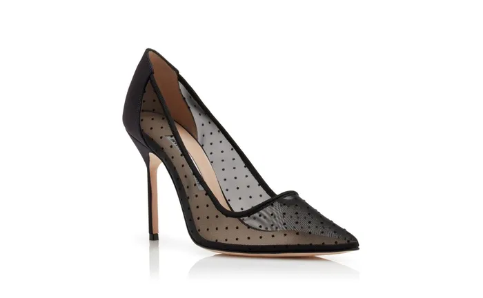 Women Dress Shoes Manolo Blahnik BB MESH Black Mesh Polka Dot Pointed Toe Pumps Women Dress Shoes Manolo Blahnik BB MESH Black Mesh Polka Dot Pointed Toe Pumps
