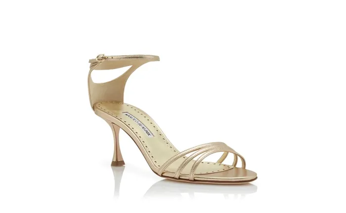 Women Dress Shoes Manolo Blahnik CARACOL Gold Nappa Leather Strappy Sandals