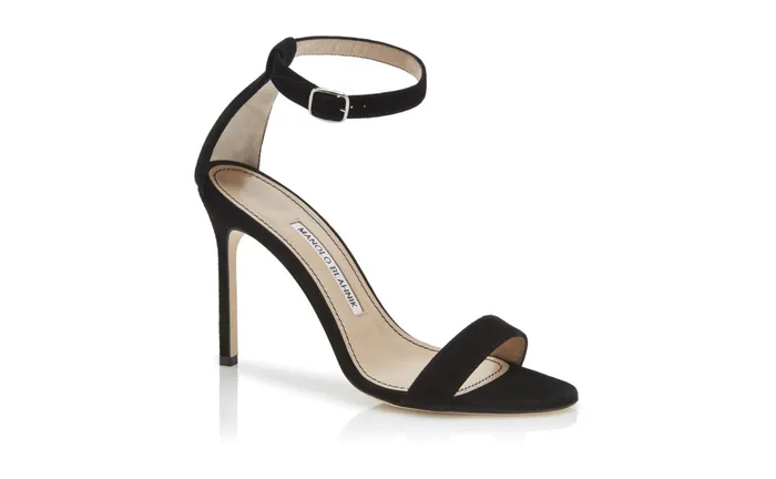 Women Dress Shoes Manolo Blahnik CHAOS Black Suede Ankle Strap Sandals