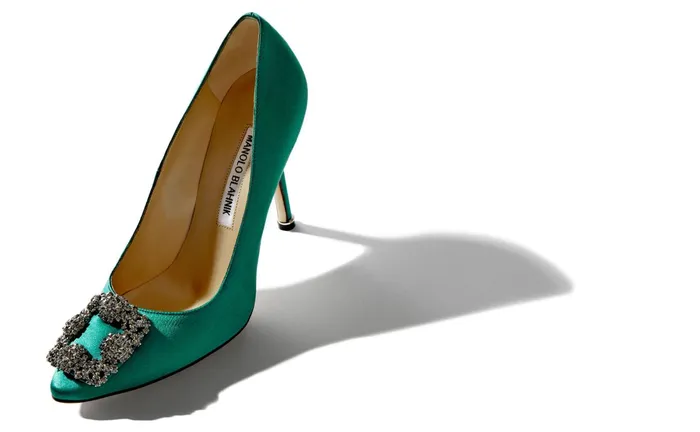 Women Dress Shoes Manolo Blahnik HANGISI Green Satin Jewel Buckle Pumps Women Dress Shoes Manolo Blahnik HANGISI Green Satin Jewel Buckle Pumps