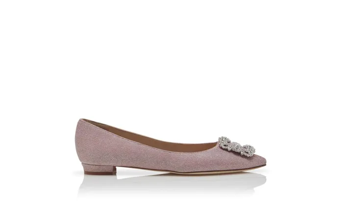 Women Dress Shoes Manolo Blahnik HANGISIFLAT GLITTER Pink Glitter Fabric Jewel Buckle Flat Shoes Women Dress Shoes Manolo Blahnik HANGISIFLAT GLITTER Pink Glitter Fabric Jewel Buckle Flat Shoes