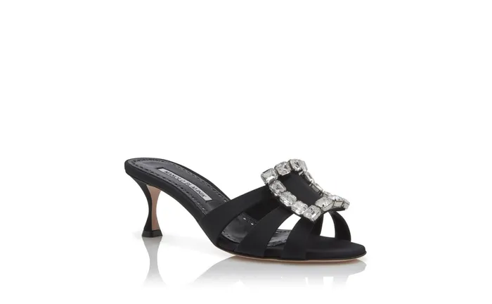 Women Dress Shoes Manolo Blahnik ILUNA Black Crepe De Chine Jewel Buckle Mules Women Dress Shoes Manolo Blahnik ILUNA Black Crepe De Chine Jewel Buckle Mules