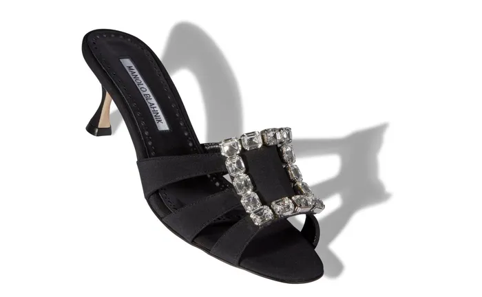 Women Dress Shoes Manolo Blahnik ILUNA Black Crepe De Chine Jewel Buckle Mules Women Dress Shoes Manolo Blahnik ILUNA Black Crepe De Chine Jewel Buckle Mules