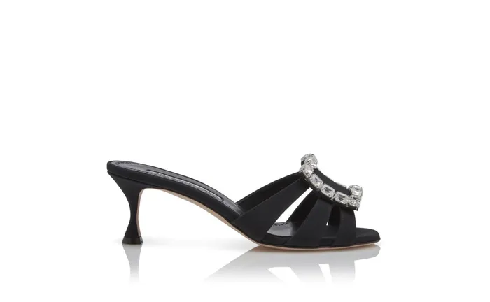 Women Dress Shoes Manolo Blahnik ILUNA Black Crepe De Chine Jewel Buckle Mules Women Dress Shoes Manolo Blahnik ILUNA Black Crepe De Chine Jewel Buckle Mules