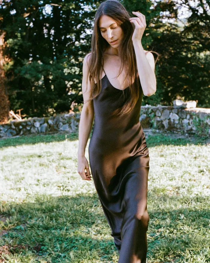 Women Dresses and Skirts Nili Lotan CAMI SILK GOWN Dark Brown