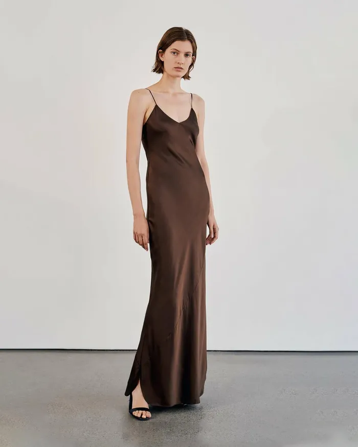 Women Dresses and Skirts Nili Lotan CAMI SILK GOWN Dark Brown