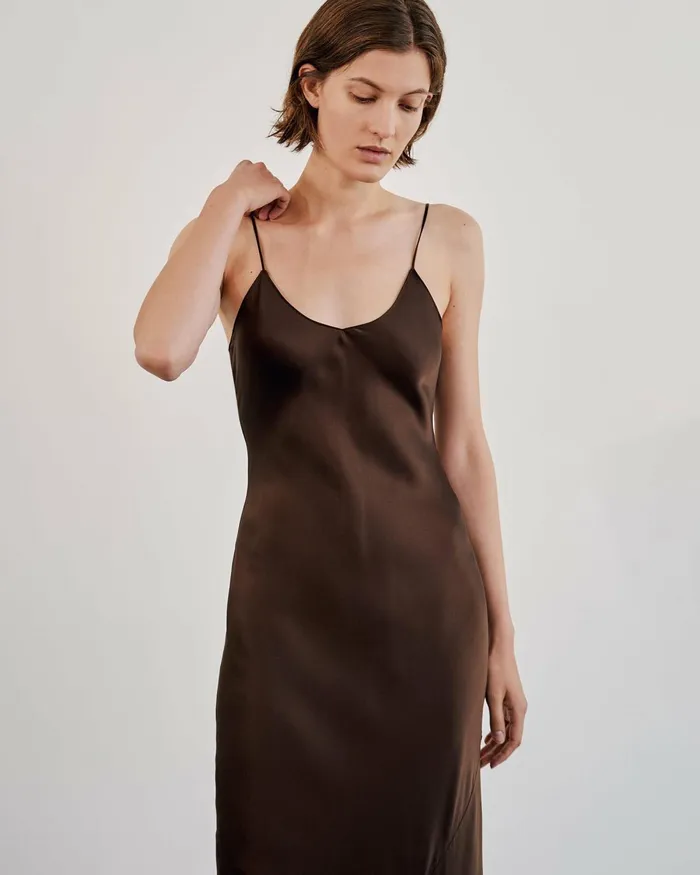 Women Dresses and Skirts Nili Lotan CAMI SILK GOWN Dark Brown