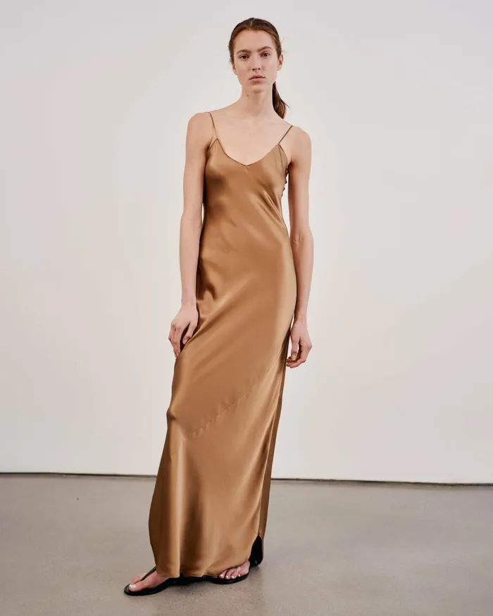 Women Dresses and Skirts Nili Lotan CAMI SILK GOWN Dark Brown