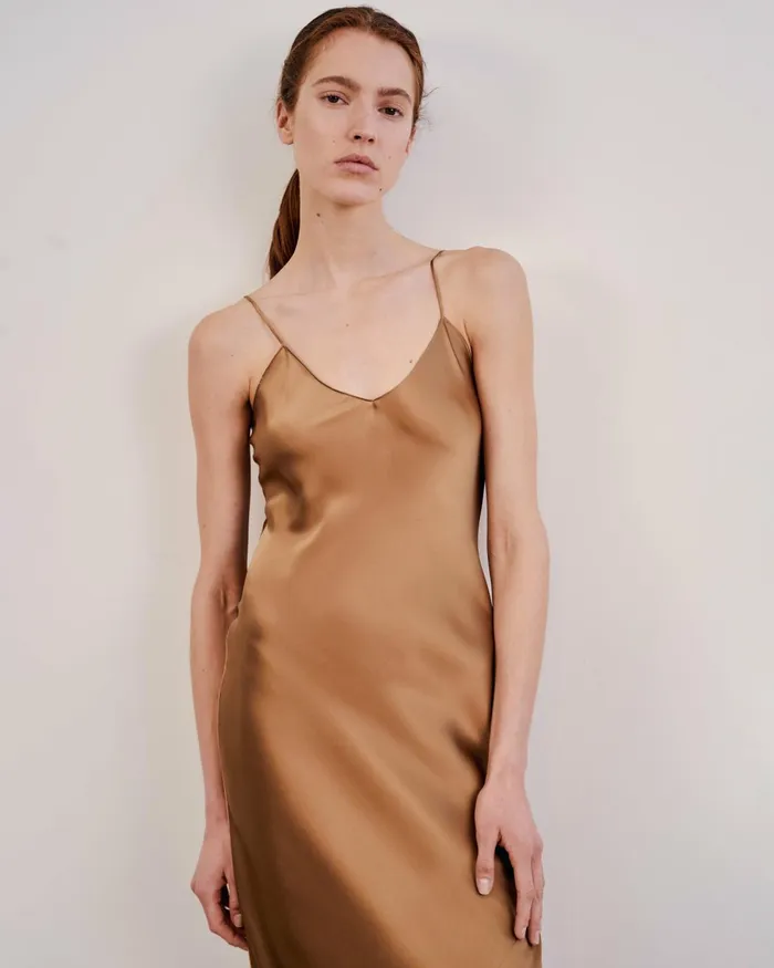 Women Dresses and Skirts Nili Lotan CAMI SILK GOWN Dark Brown