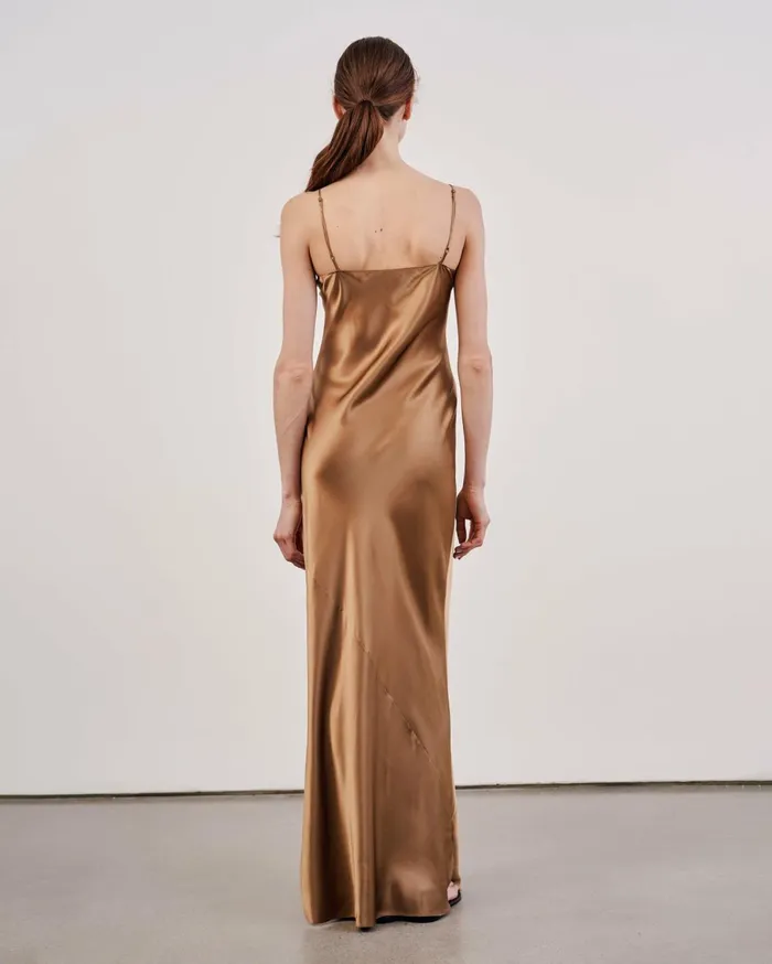 Women Dresses and Skirts Nili Lotan CAMI SILK GOWN Dark Brown