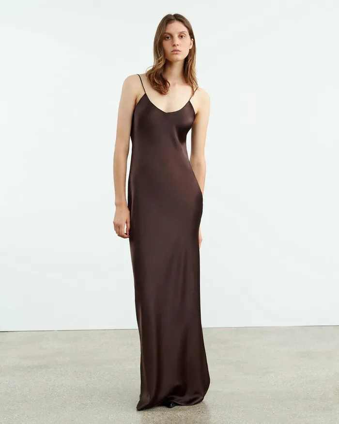 Women Dresses and Skirts Nili Lotan CAMI SILK GOWN Dark Brown