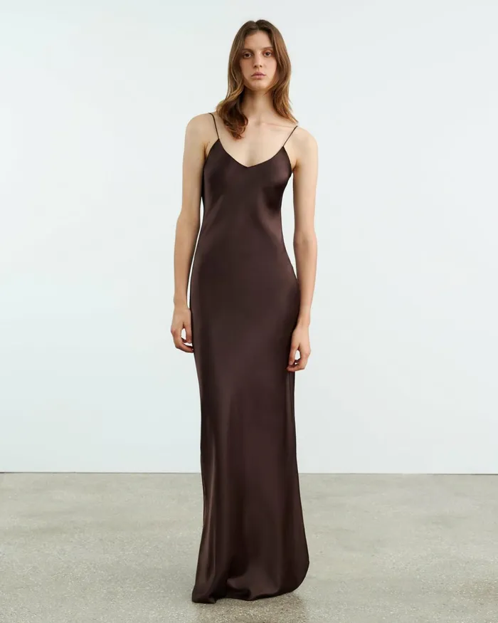 Women Dresses and Skirts Nili Lotan CAMI SILK GOWN Dark Brown