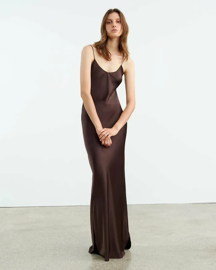 Women Dresses and Skirts Nili Lotan CAMI SILK GOWN Dark Brown