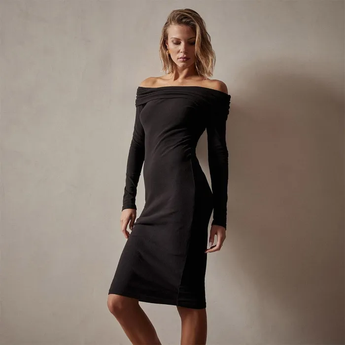 Women DressesJumpsuits James Perse Brushed Jersey Off The Shoulder Dress Black