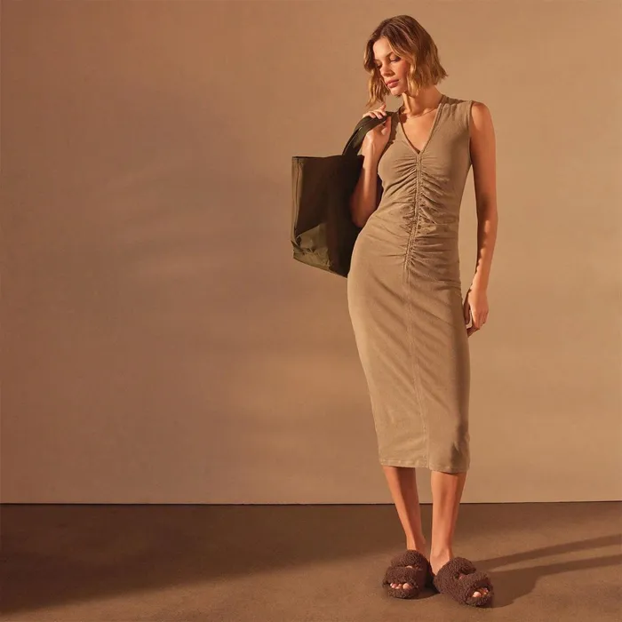 Women DressesJumpsuits James Perse Brushed Jersey Ruched Dress Cashew Pigment