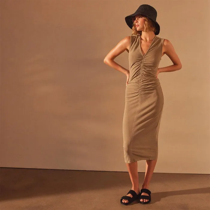 Women DressesJumpsuits James Perse Brushed Jersey Ruched Dress Cashew Pigment