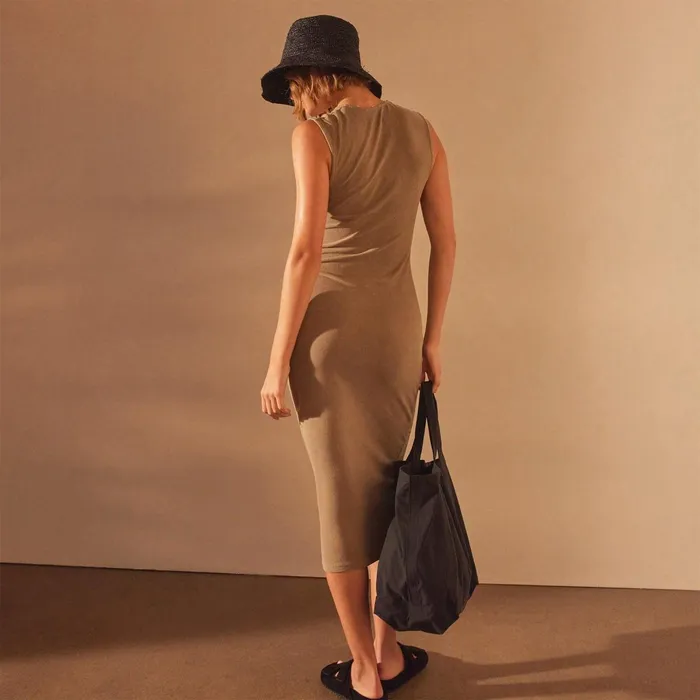 Women DressesJumpsuits James Perse Brushed Jersey Ruched Dress Cashew Pigment