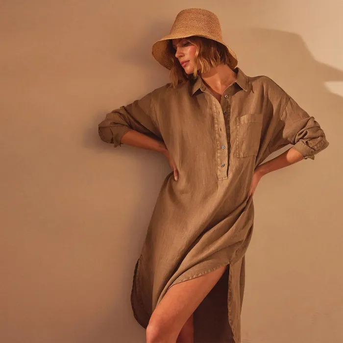 Women DressesJumpsuits James Perse Linen Shirt Dress Cashew Pigment